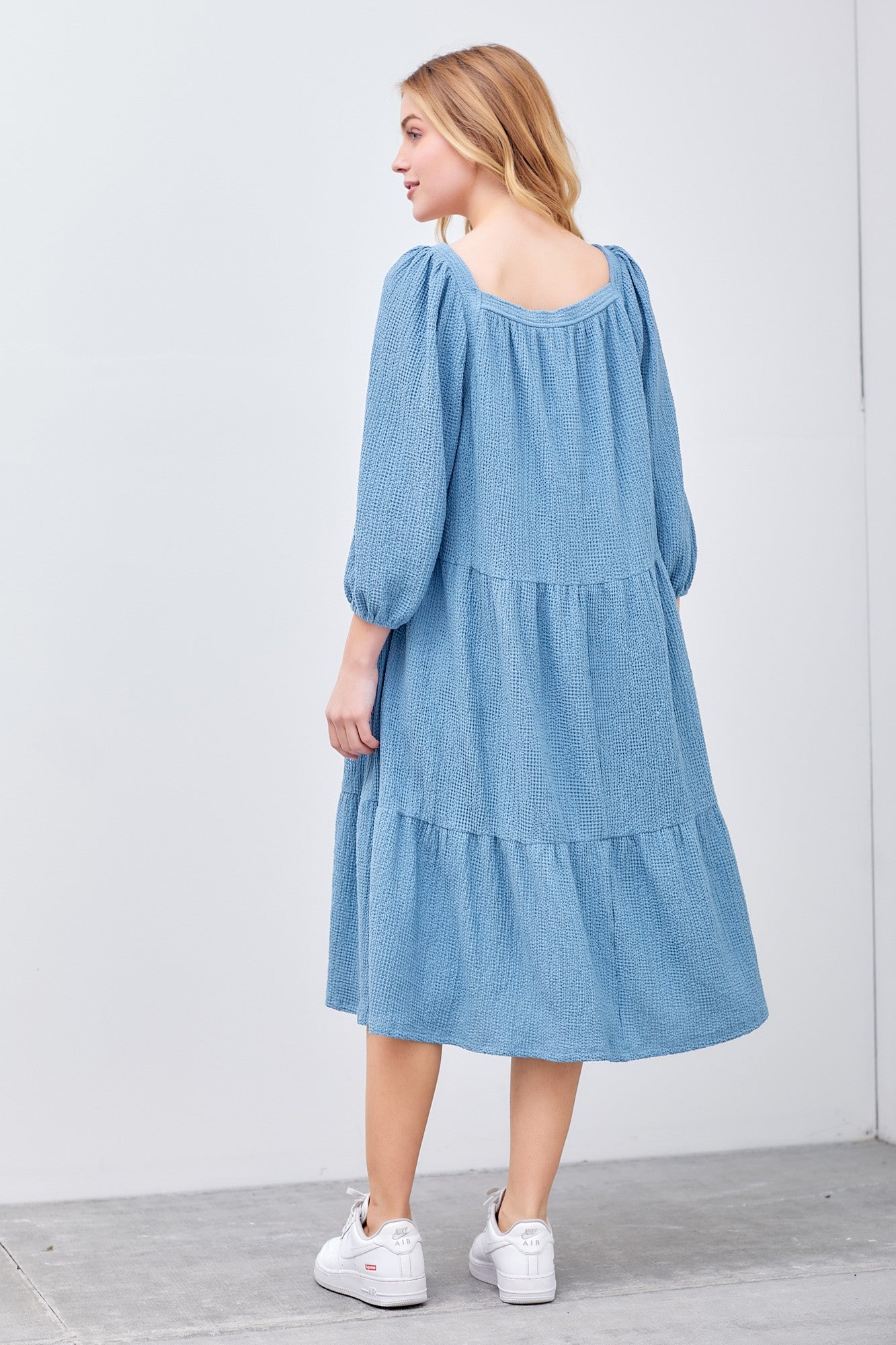 Denim Blue Woven Tiered Midi