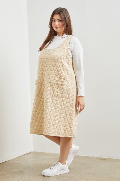 Cream Knit Fabric Tank Midi Dress