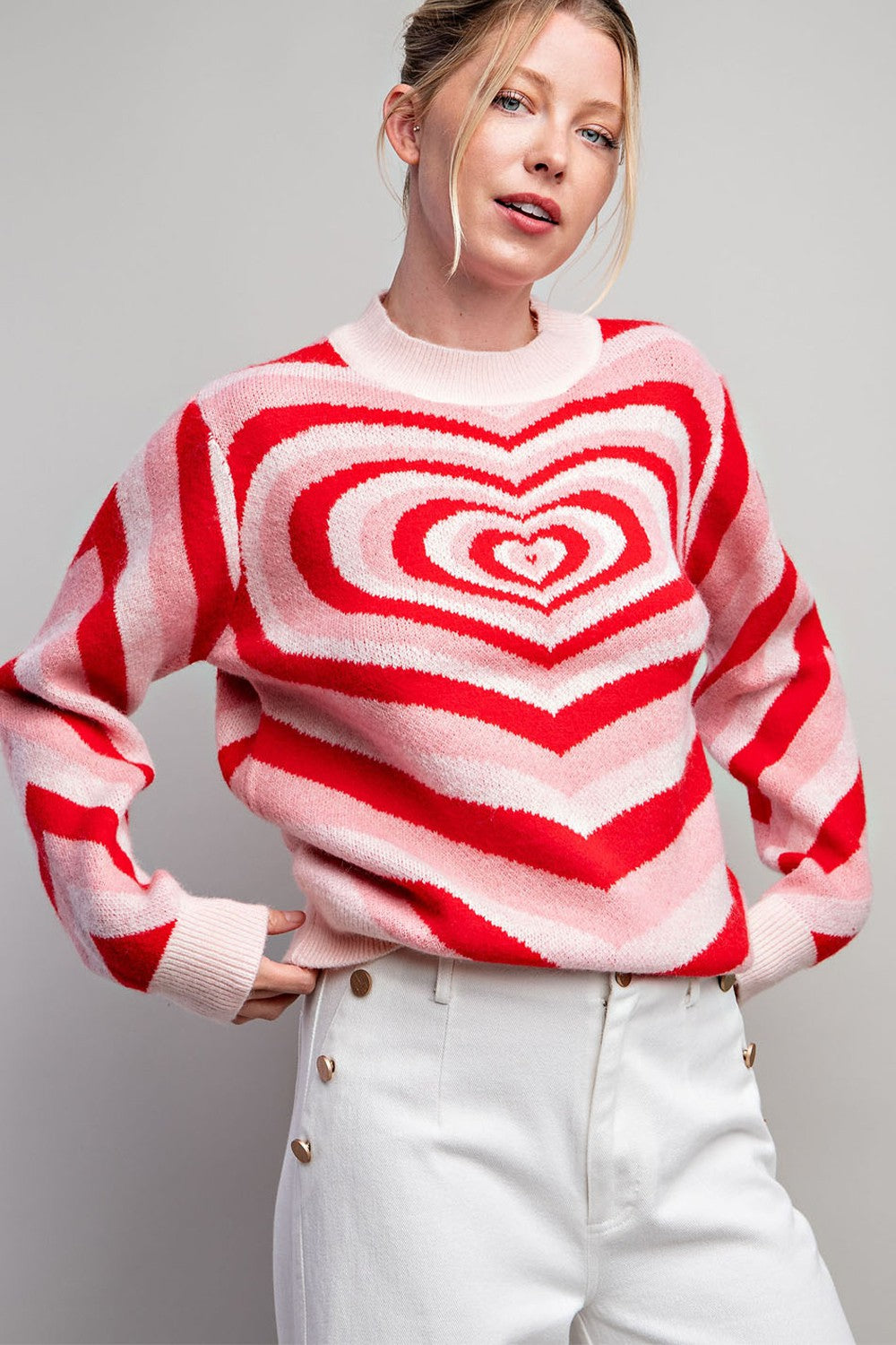 Multicolored Heart Pattern Sweater