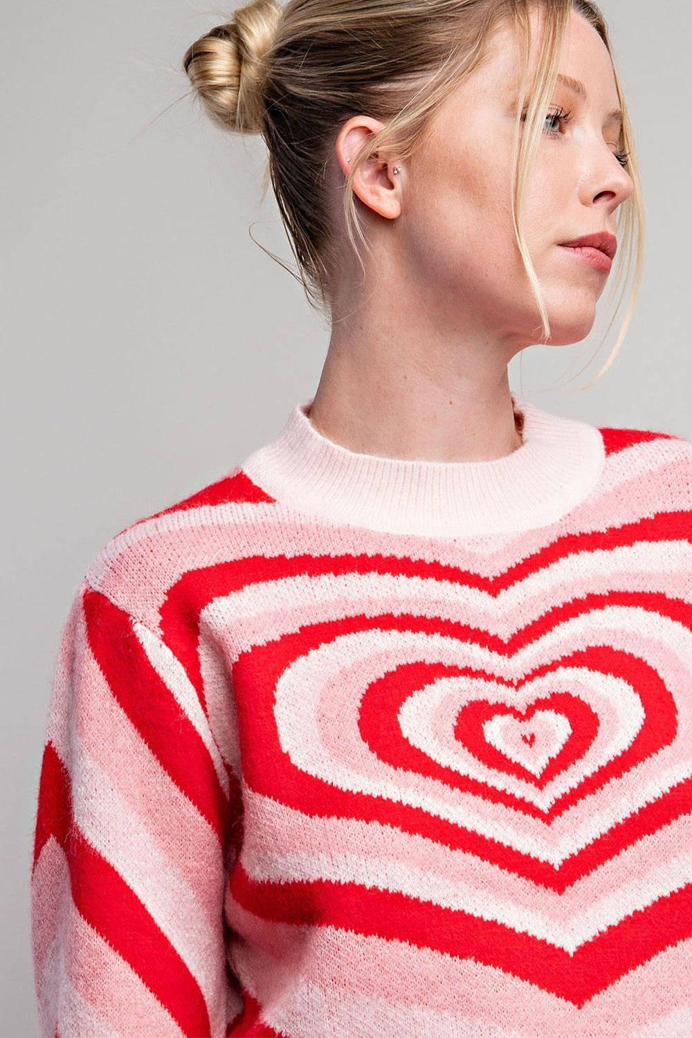 Multicolored Heart Pattern Sweater