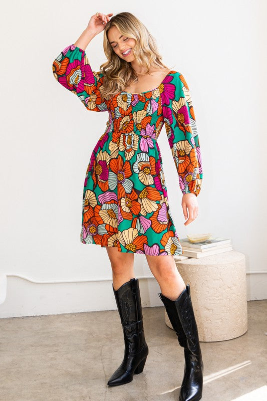 Orange Floral Mini Dress