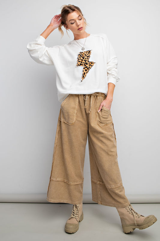 PRETZEL MINERAL WASHED TERRY KNIT PALAZZO PANTS