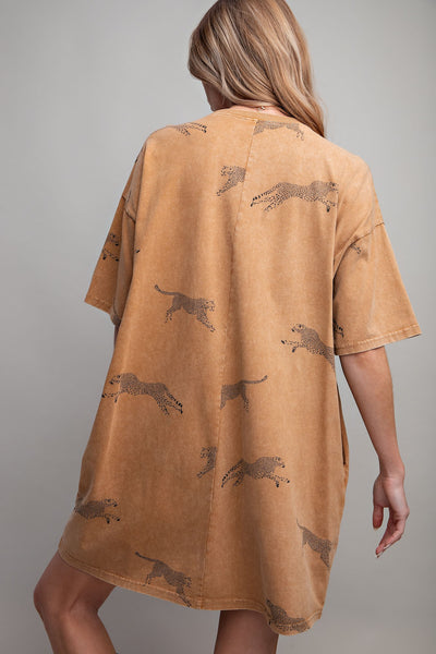Washed Cheetah Print Shirt Dress