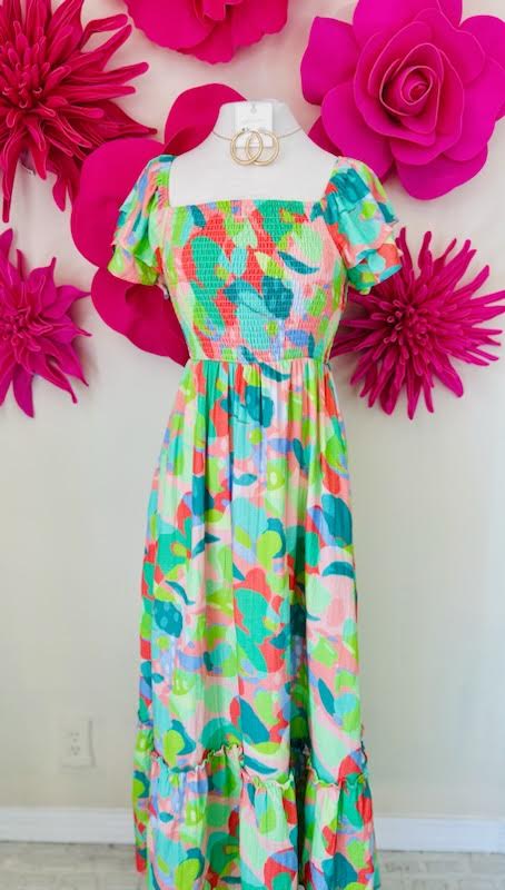 Floral Print Smocked Maxi Dress