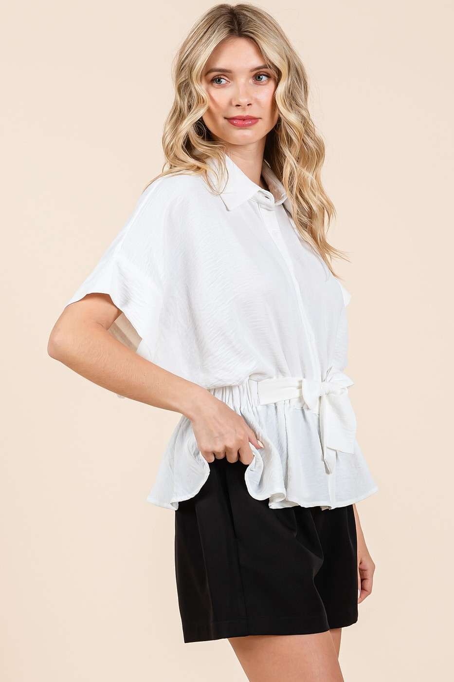 Airflow Elastic Waist Peplum Shirt Blouse