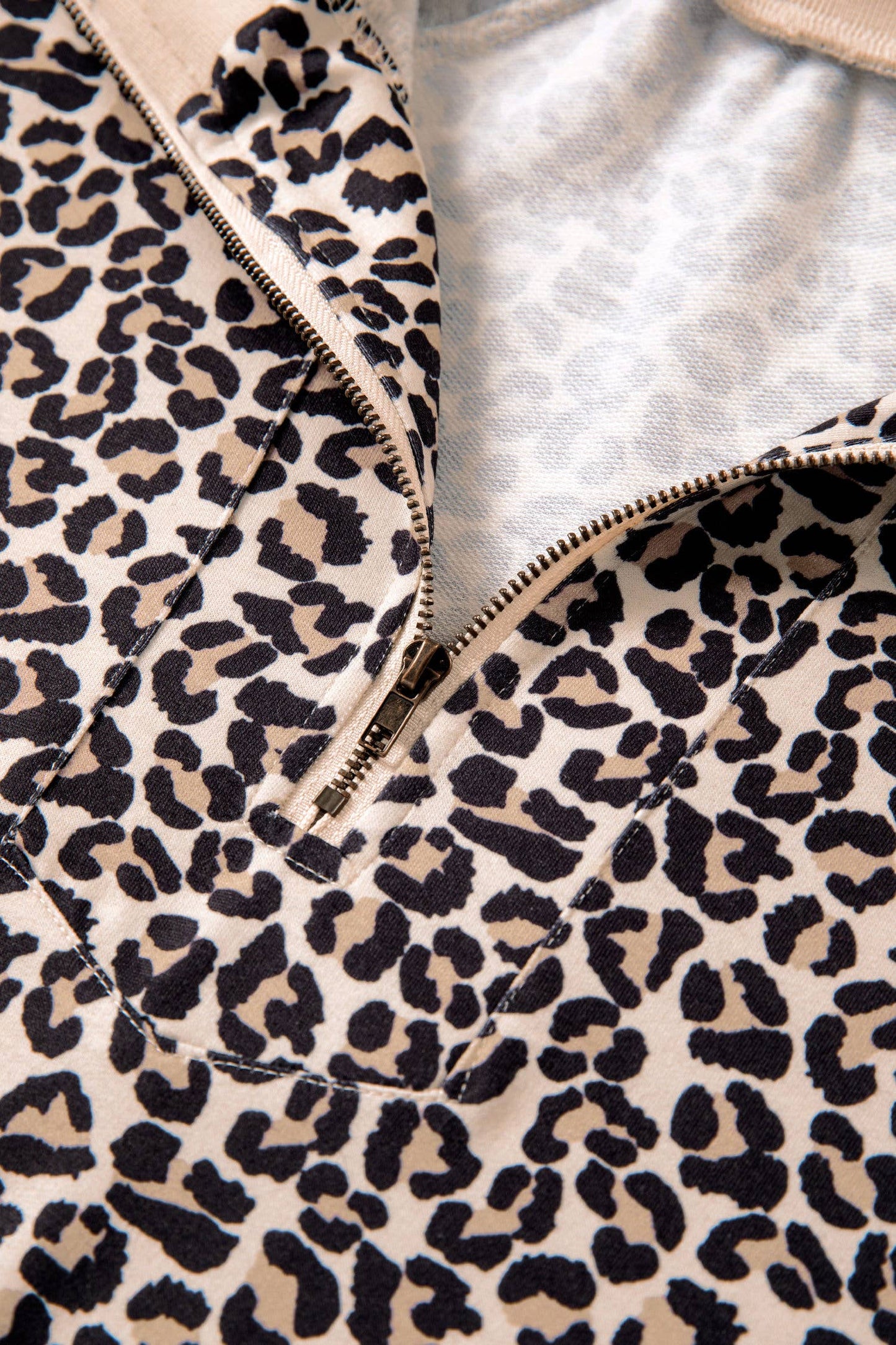 Leopard Half Zip Stripe Mock Neck Top-M