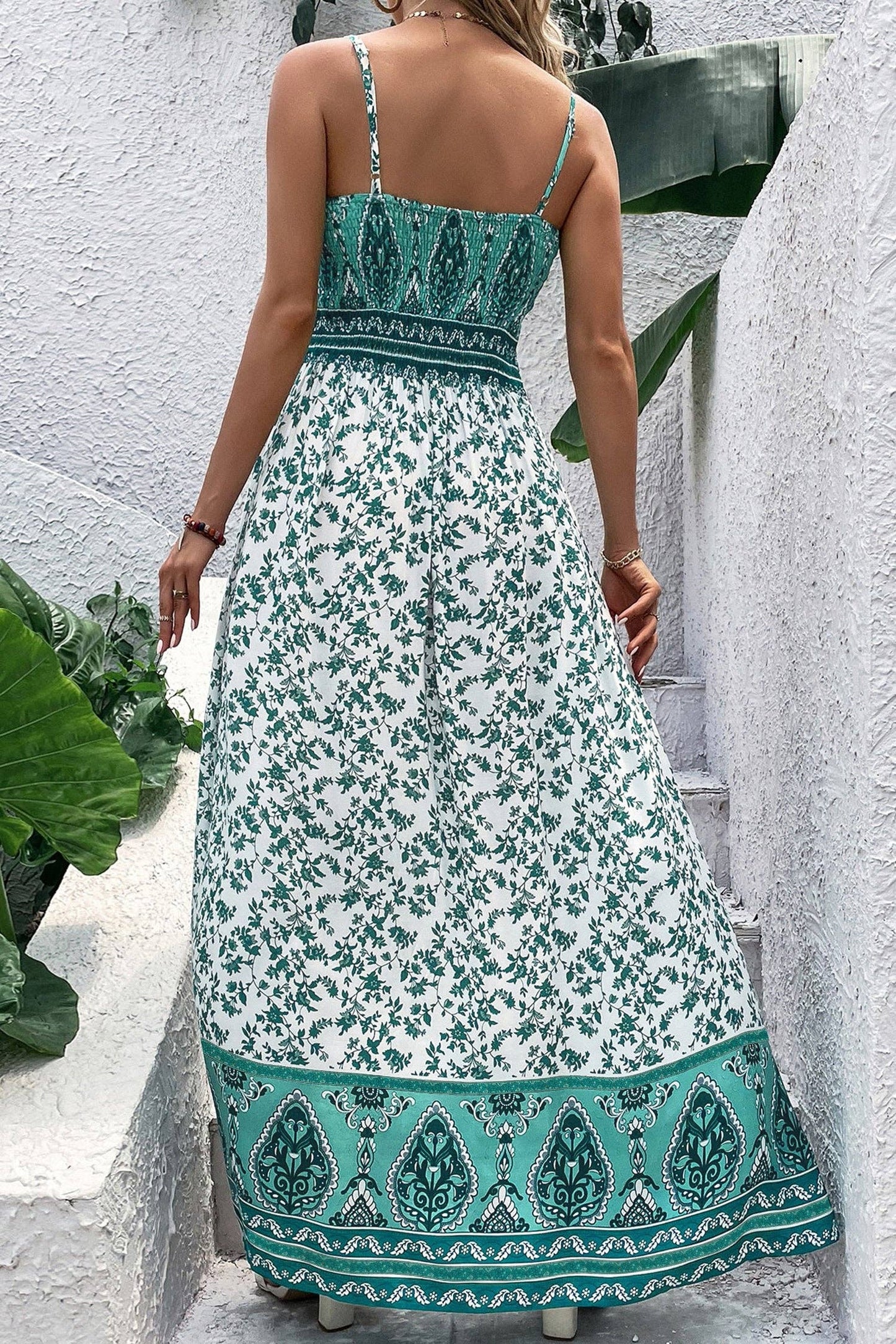 Green Boho Floral Maxi Dress