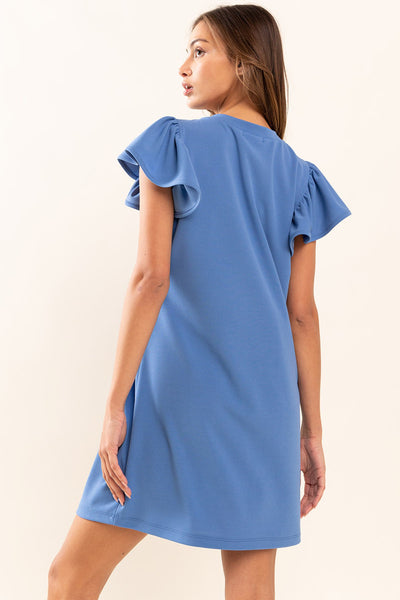 Ruffle Sleeve Solid Mini Dress