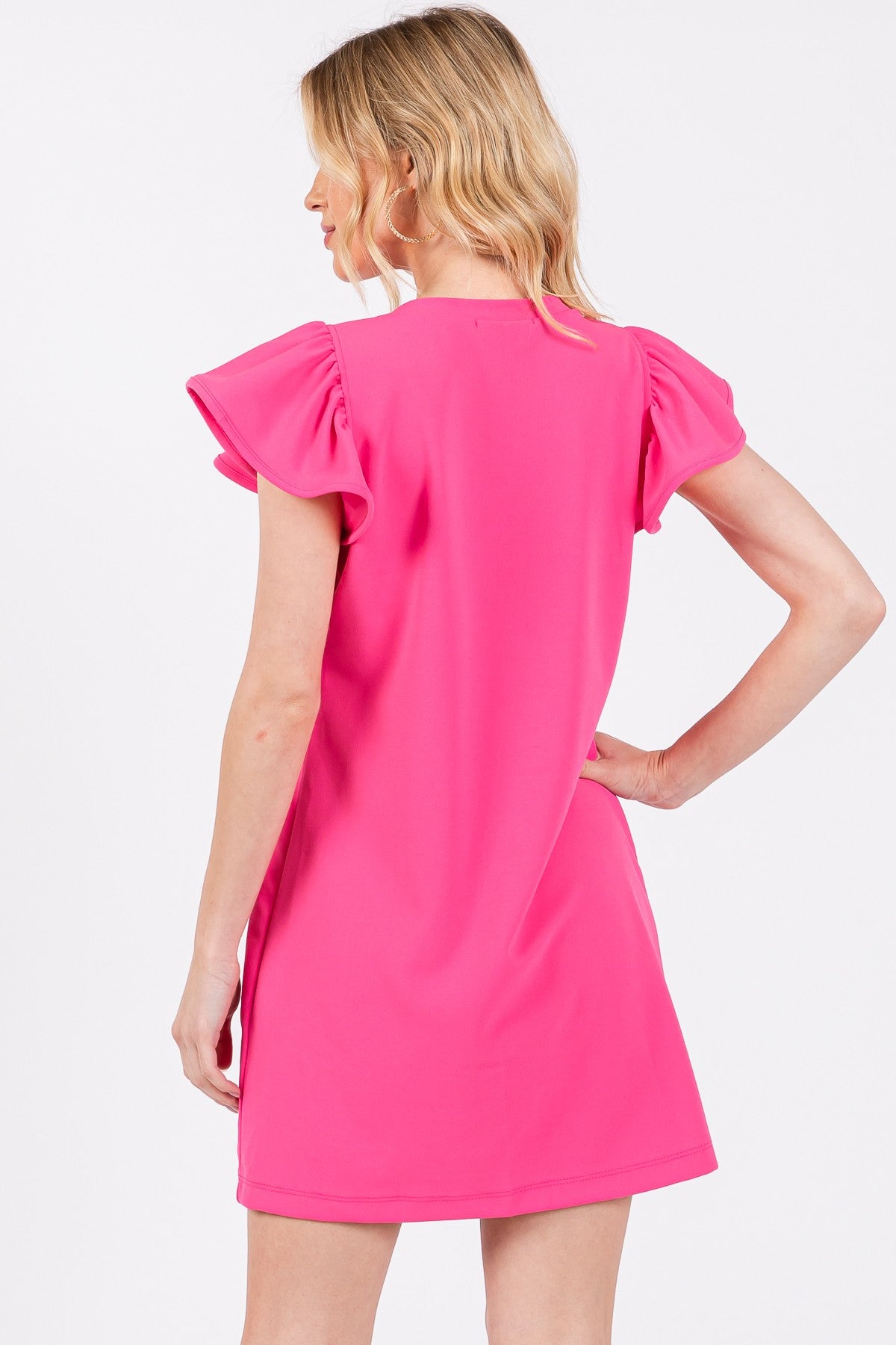 Ruffle Sleeve Solid Mini Dress