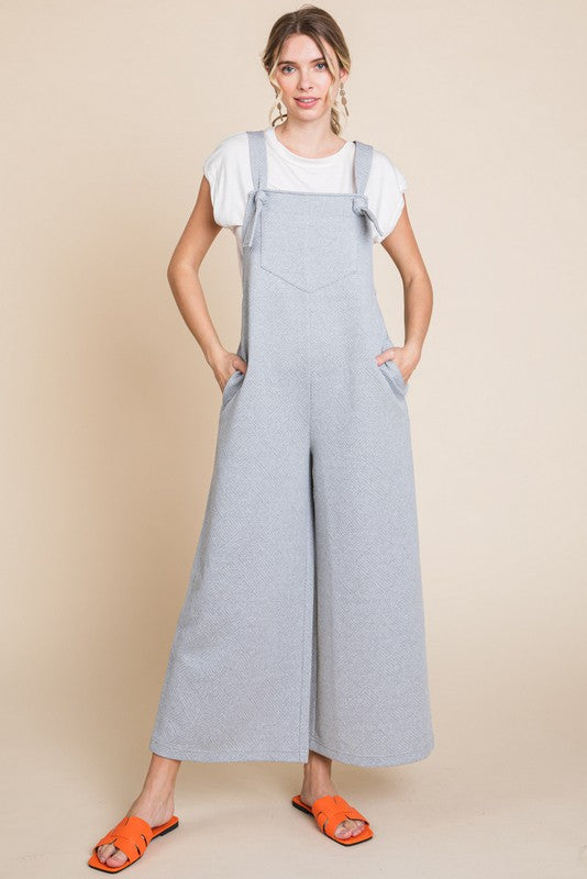 Textured Tie Sleeveless Overall