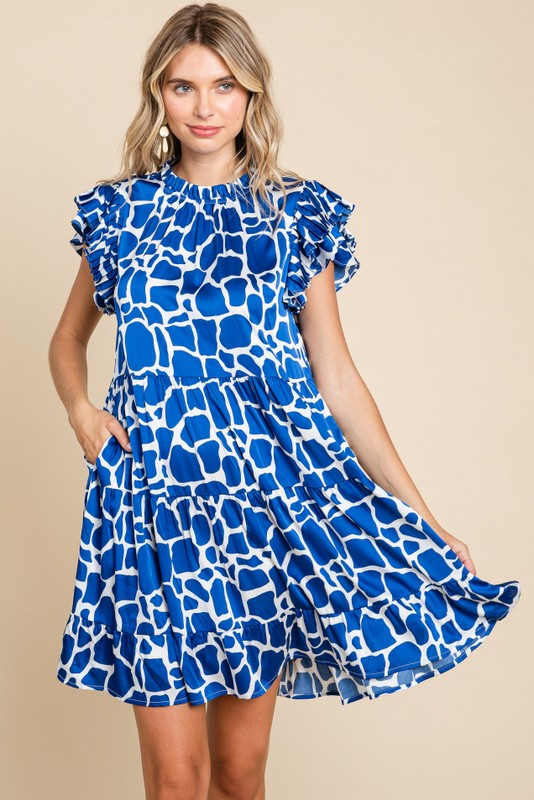 Satin Print Dress with Pockets