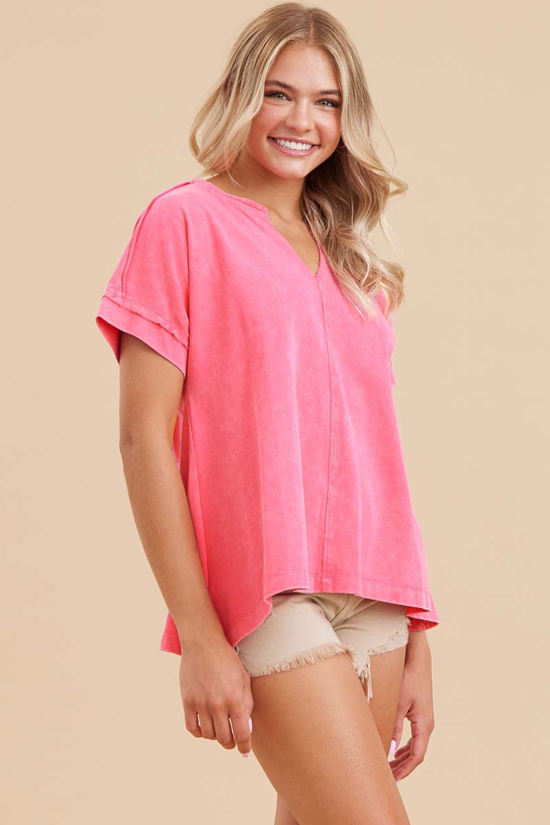 Fuchsia V-Neck Top