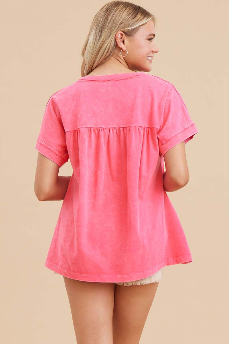 Fuchsia V-Neck Top