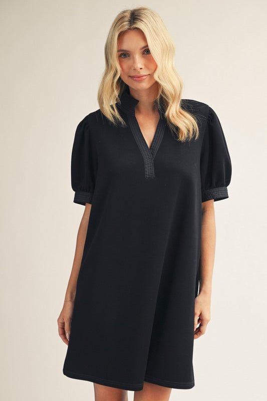 Standing Neckline Solid Shift Dress