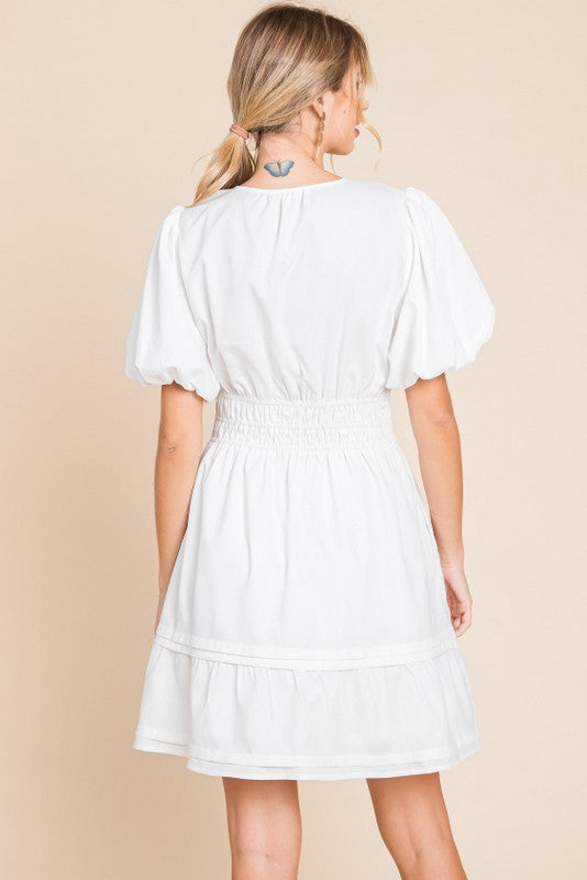 Solid White Dress w ruffle Sleeves