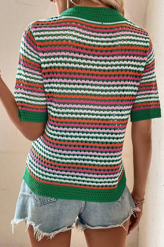 Striped Colorblock Sweater w/Short Sleeves