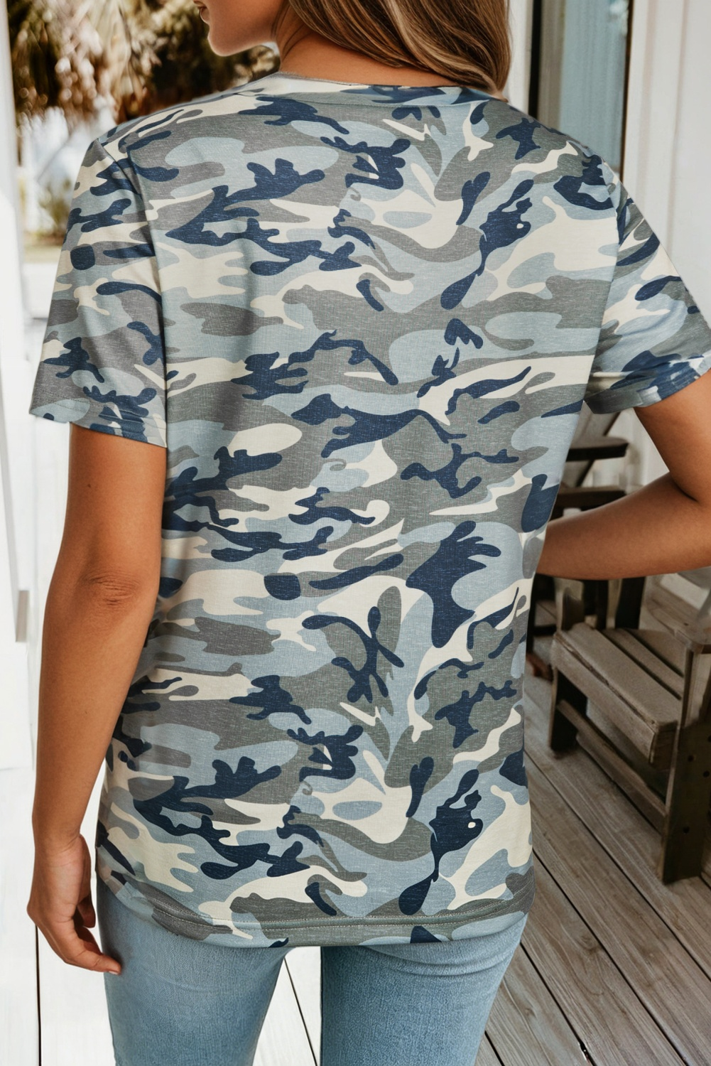 Camouflage Print Crew Neck T Shirt