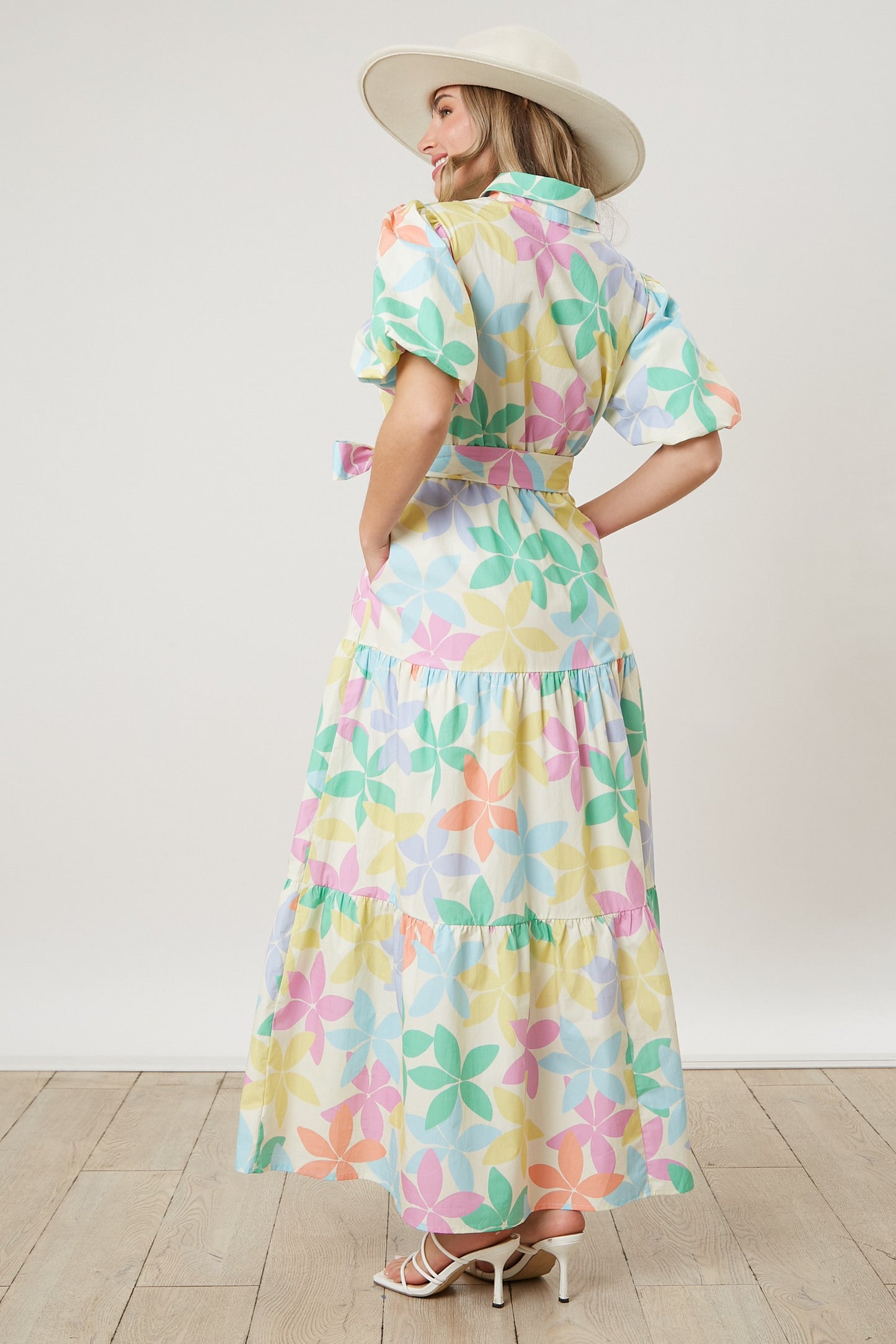 Poplin Floral Print Puff Sleeve Dress