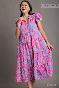 Two-Tone Floral Print Maxi Dress