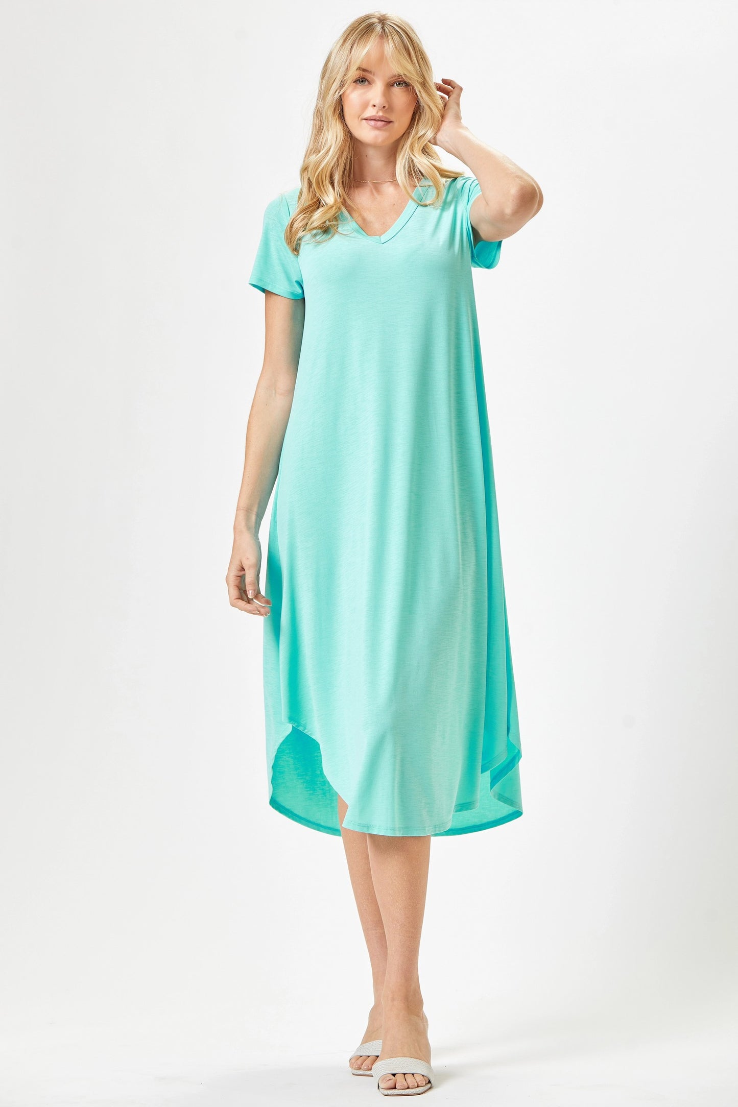 Beautiful Solid V-Neck Midi Dress