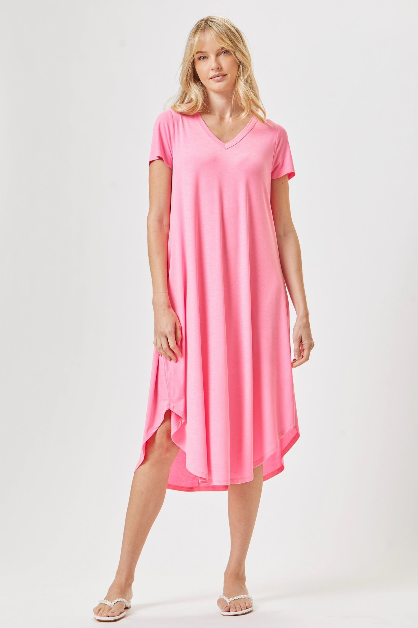 Beautiful Solid V-Neck Midi Dress