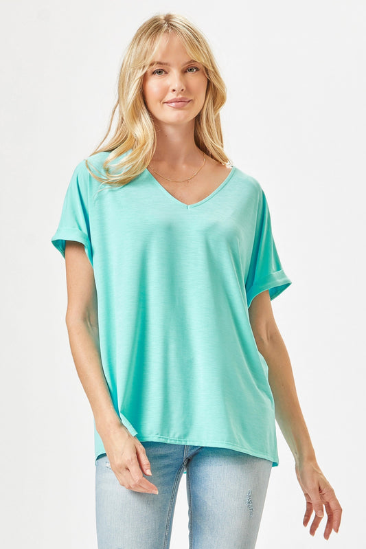 Solid V-Neck Flutter Top