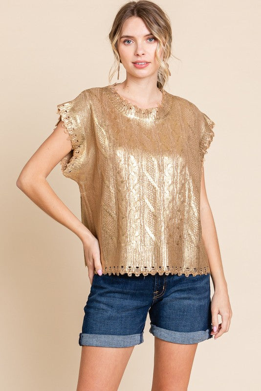 Metallic Cable Knit Top