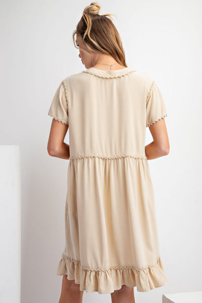 Khaki / Lace Detailed Dress w/Pockets