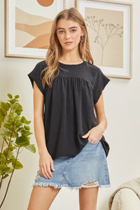 Solid Baby Doll Banded Sleeve Top
