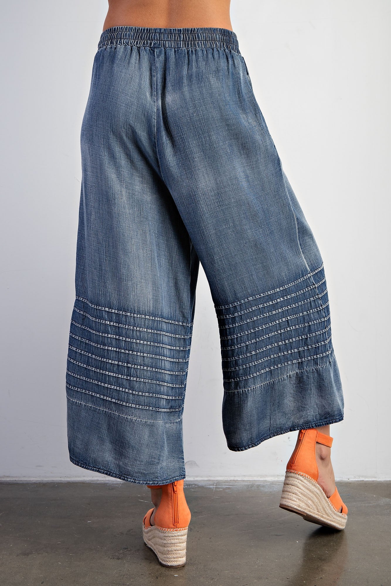 Mineral Washed Chambray Wide Leg Capri Pants