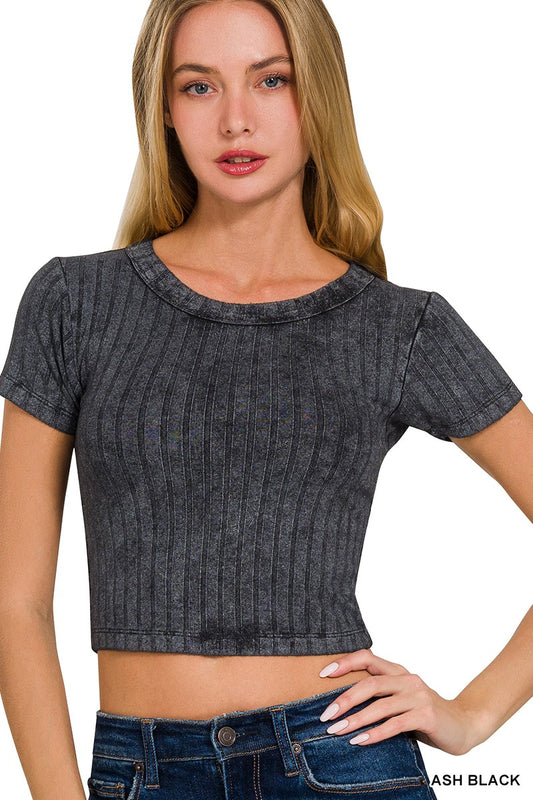 Short Sleeve Ribbed Crop Top