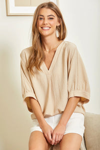 Solid taupe V-Neck Tunic Top