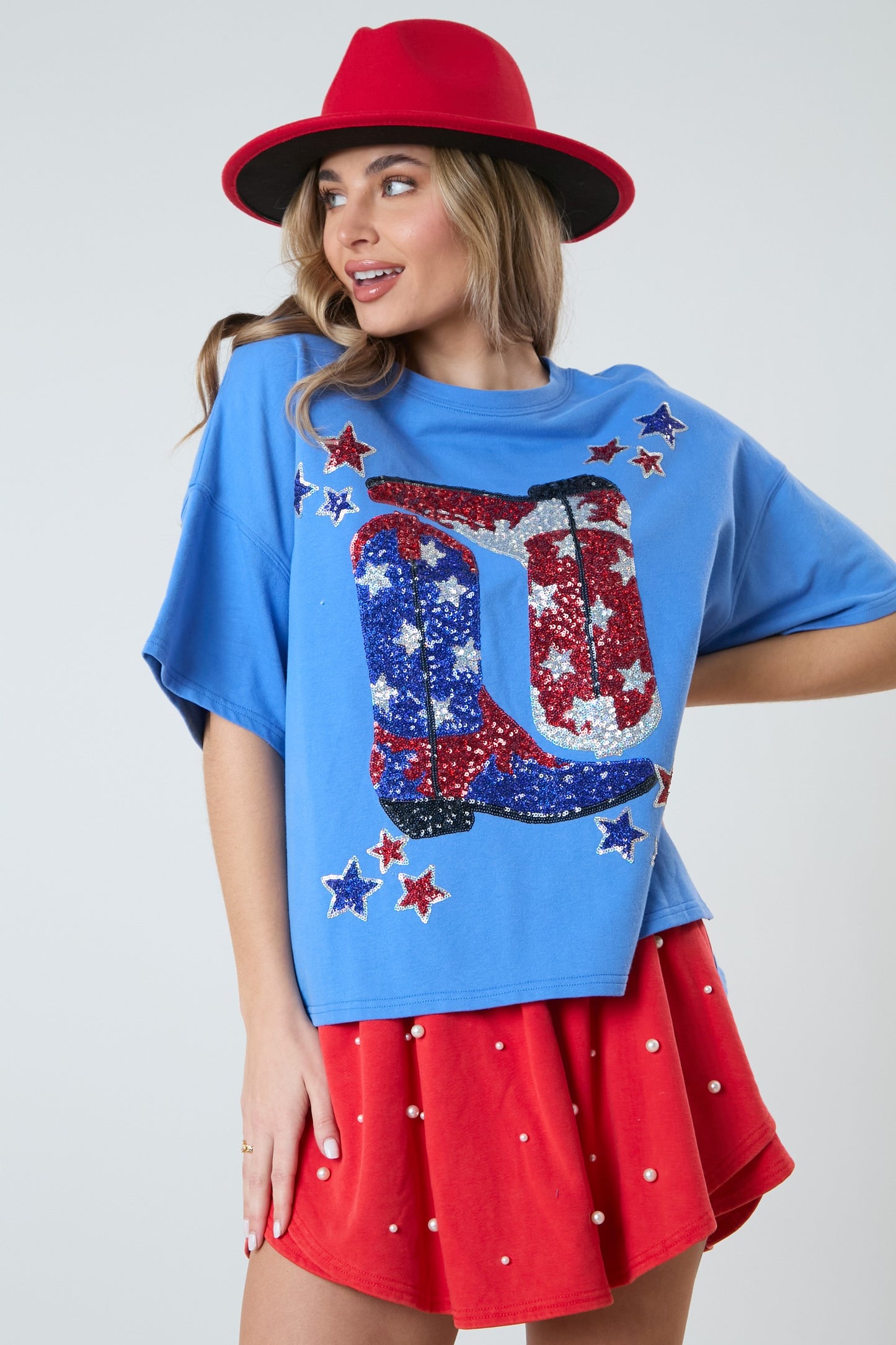 Sequin Boots & Stars Embroidery Tee