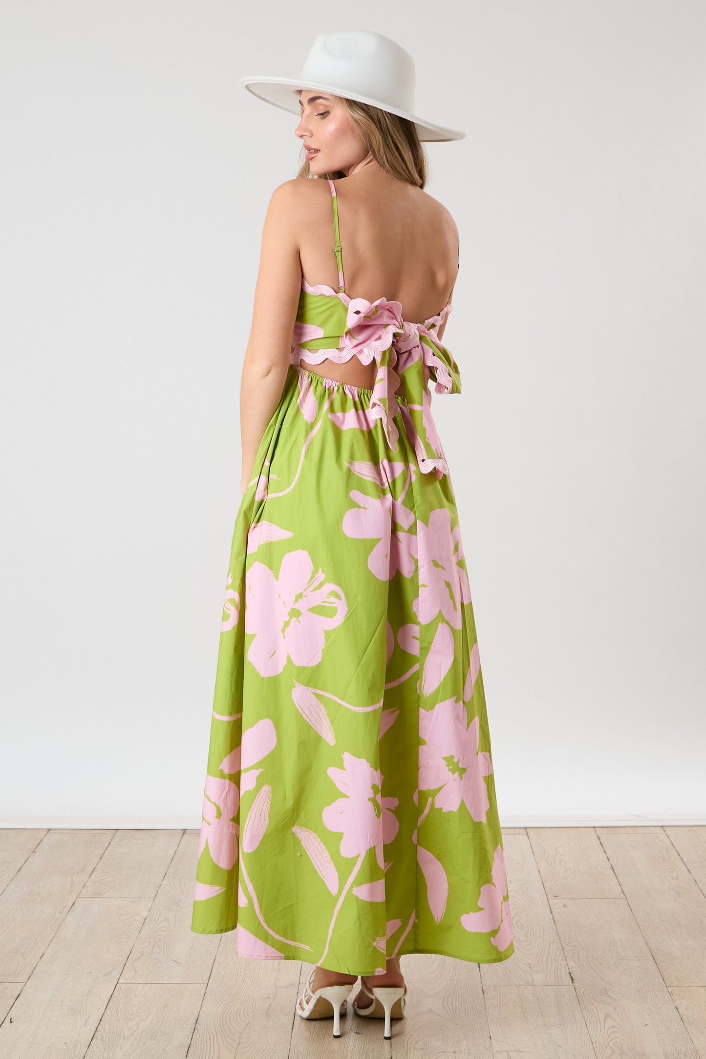 Olive/ Pink Ric Rac Trim Tie Back Dress