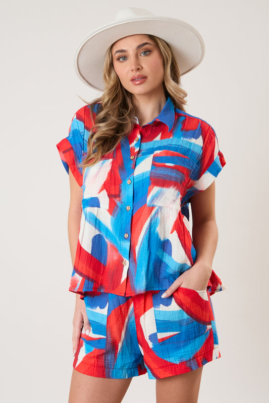 Brushed Print Short Set