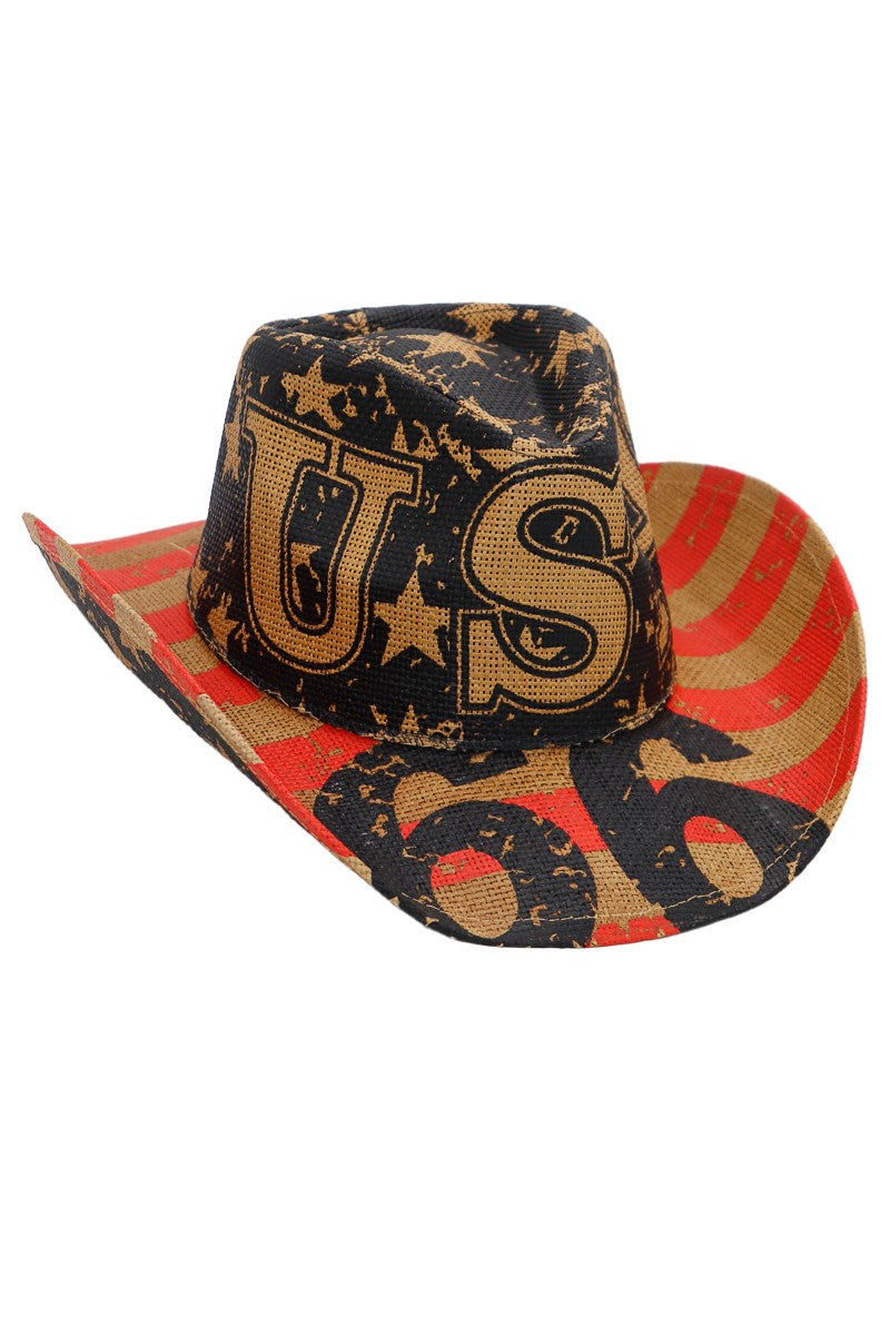 USA Route 66 American Flag Straw Cowboy Hat