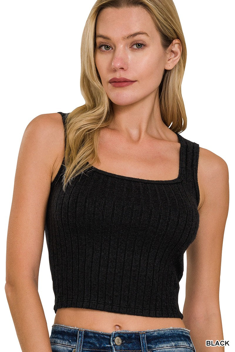 Ribbed Square Neck Cropped Sleeveless Top