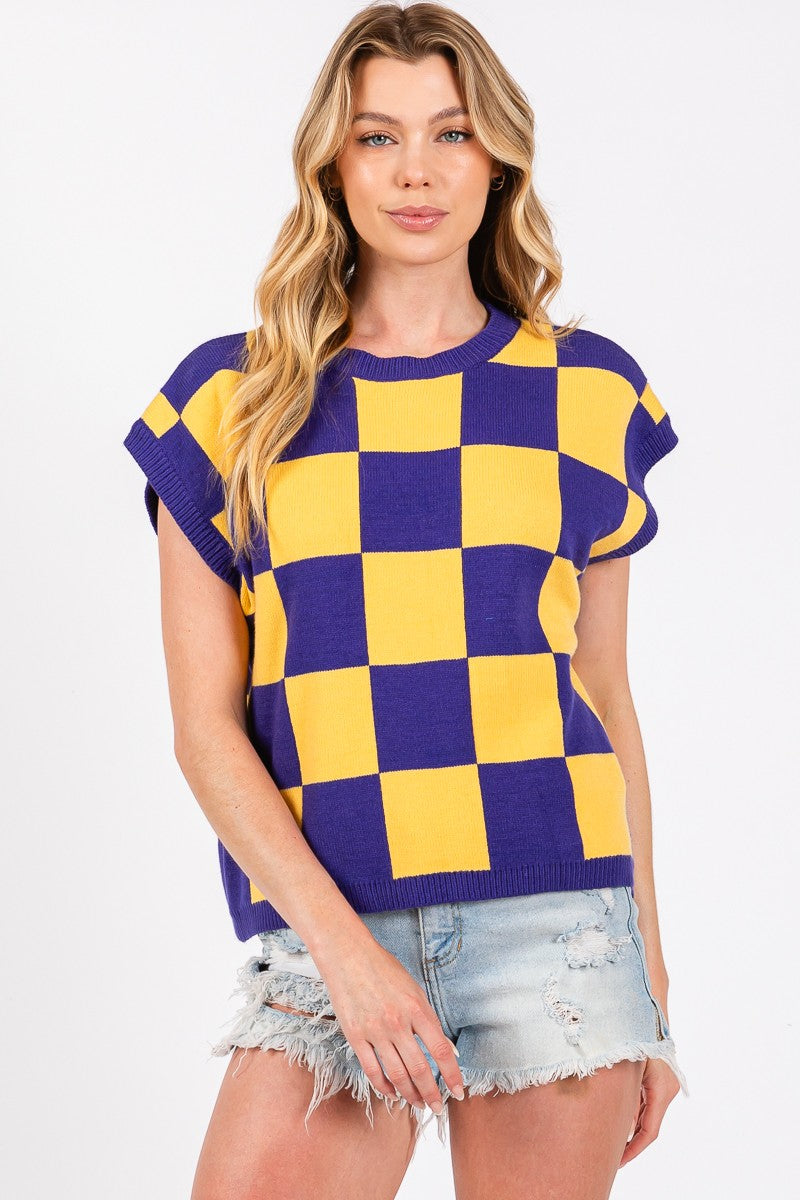 Gameday Checkered Sweater Vest Top