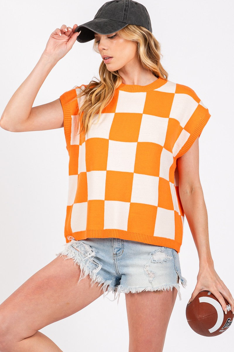 Gameday Checkered Sweater Vest Top