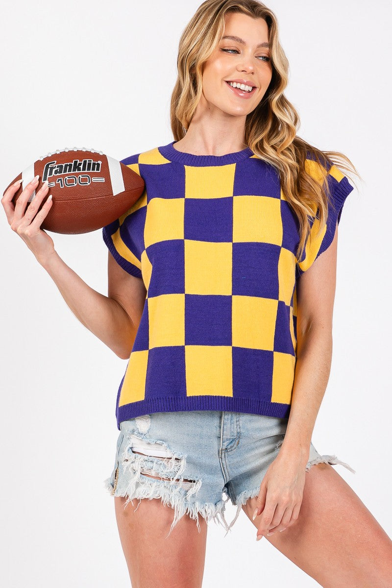 Gameday Checkered Sweater Vest Top