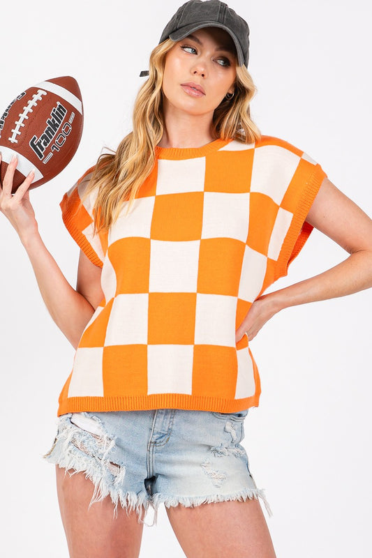 Gameday Checkered Sweater Vest Top