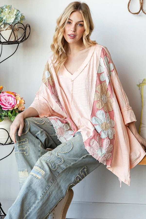 Oli & Hali Oversized Panel Top with Daisy Patches