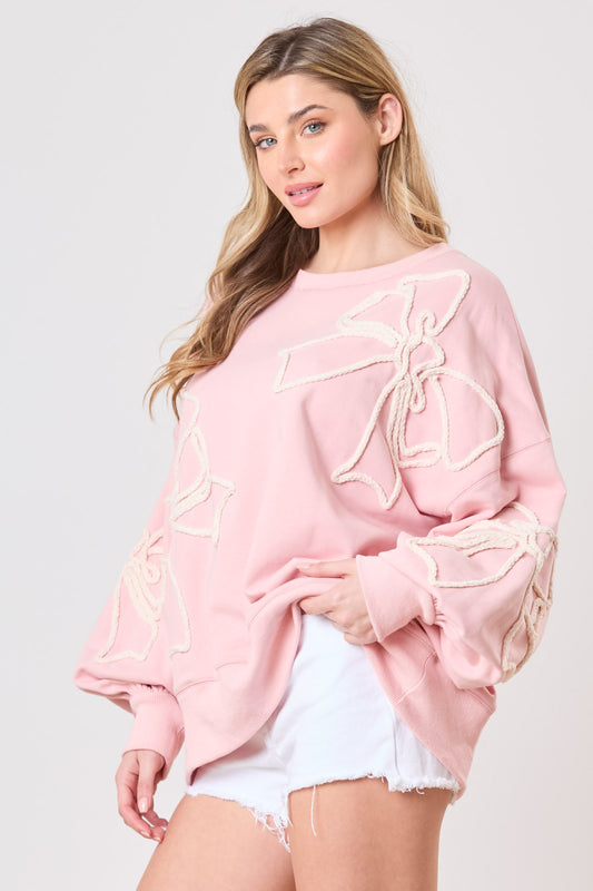 Thread Bow Embroidery Oversized Sweatshirts
