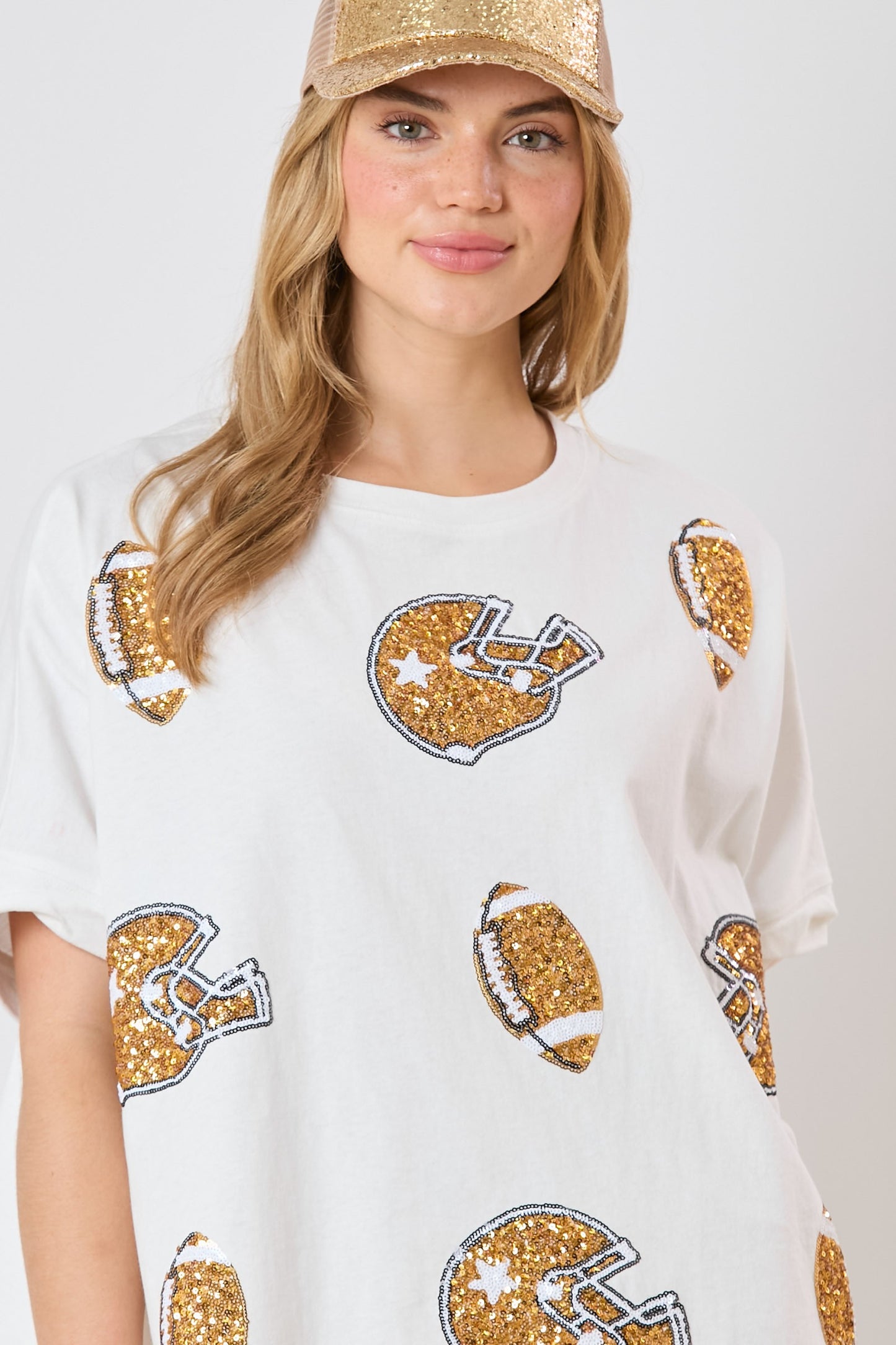 Football& Helmet Sequins Short Sleeve Top