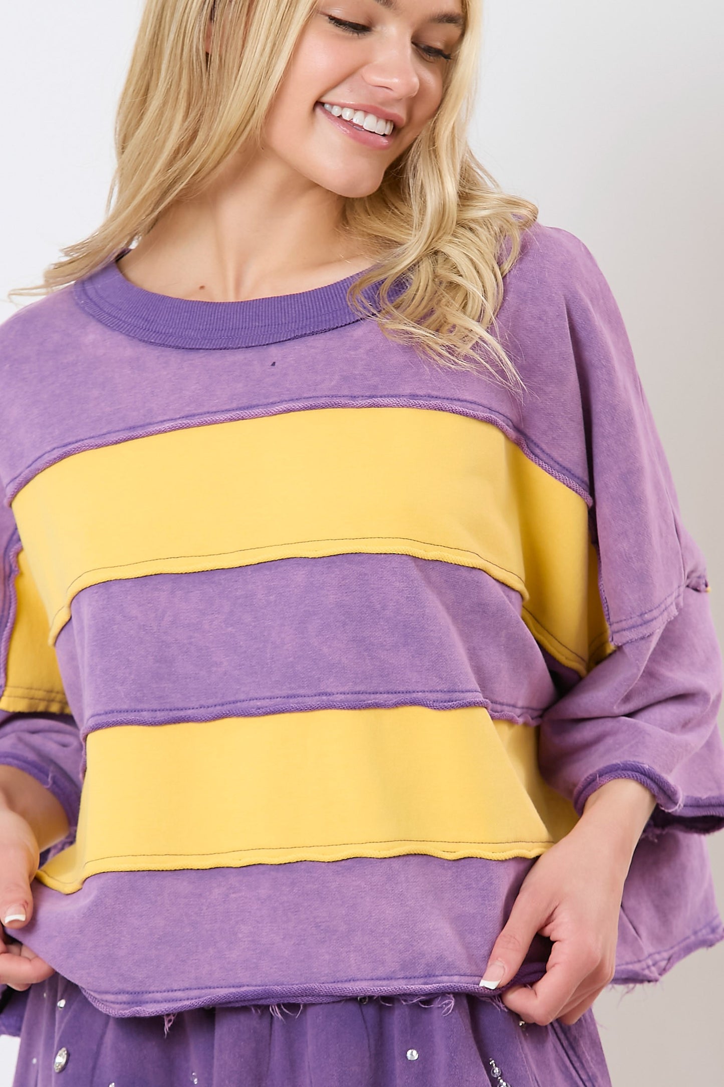 Purple & Yellow Colorblock Crop Top