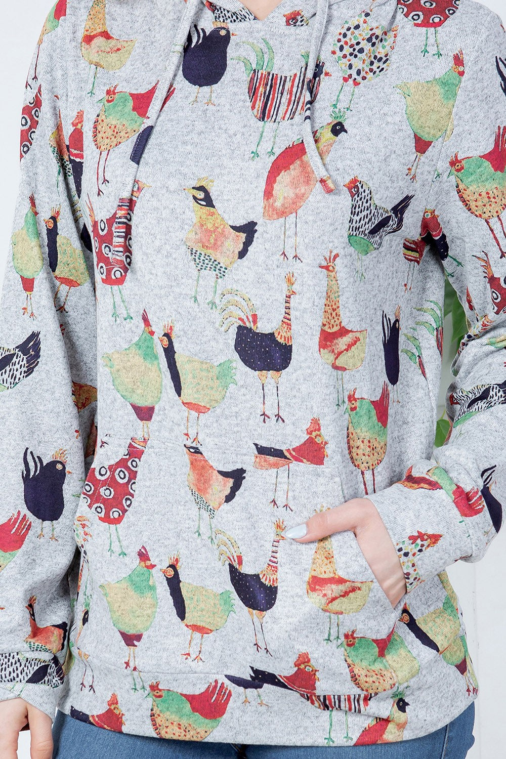 Colorful Wild Chicken Print Plus Size Pullover Hoodie