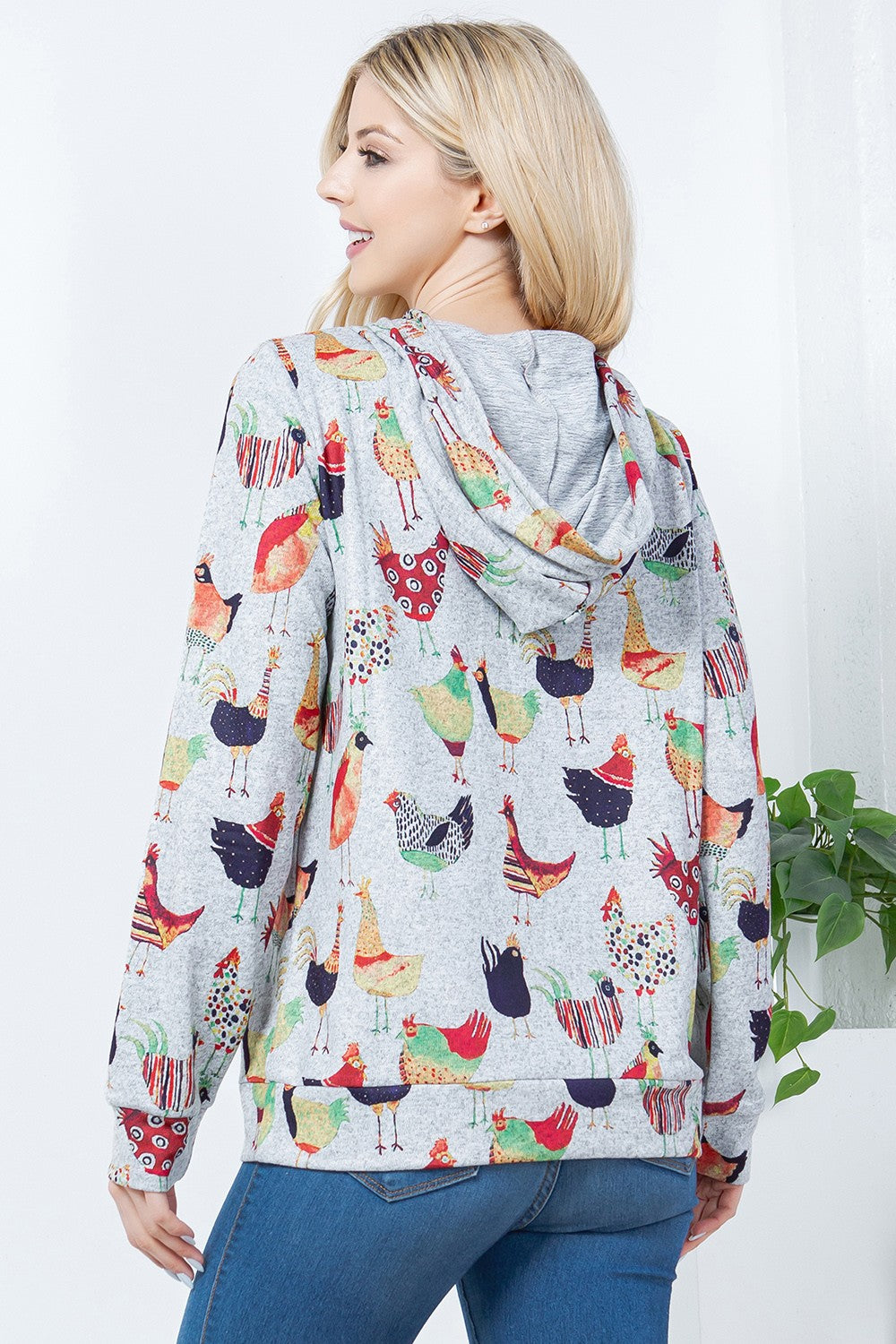 Colorful Wild Chicken Print Plus Size Pullover Hoodie