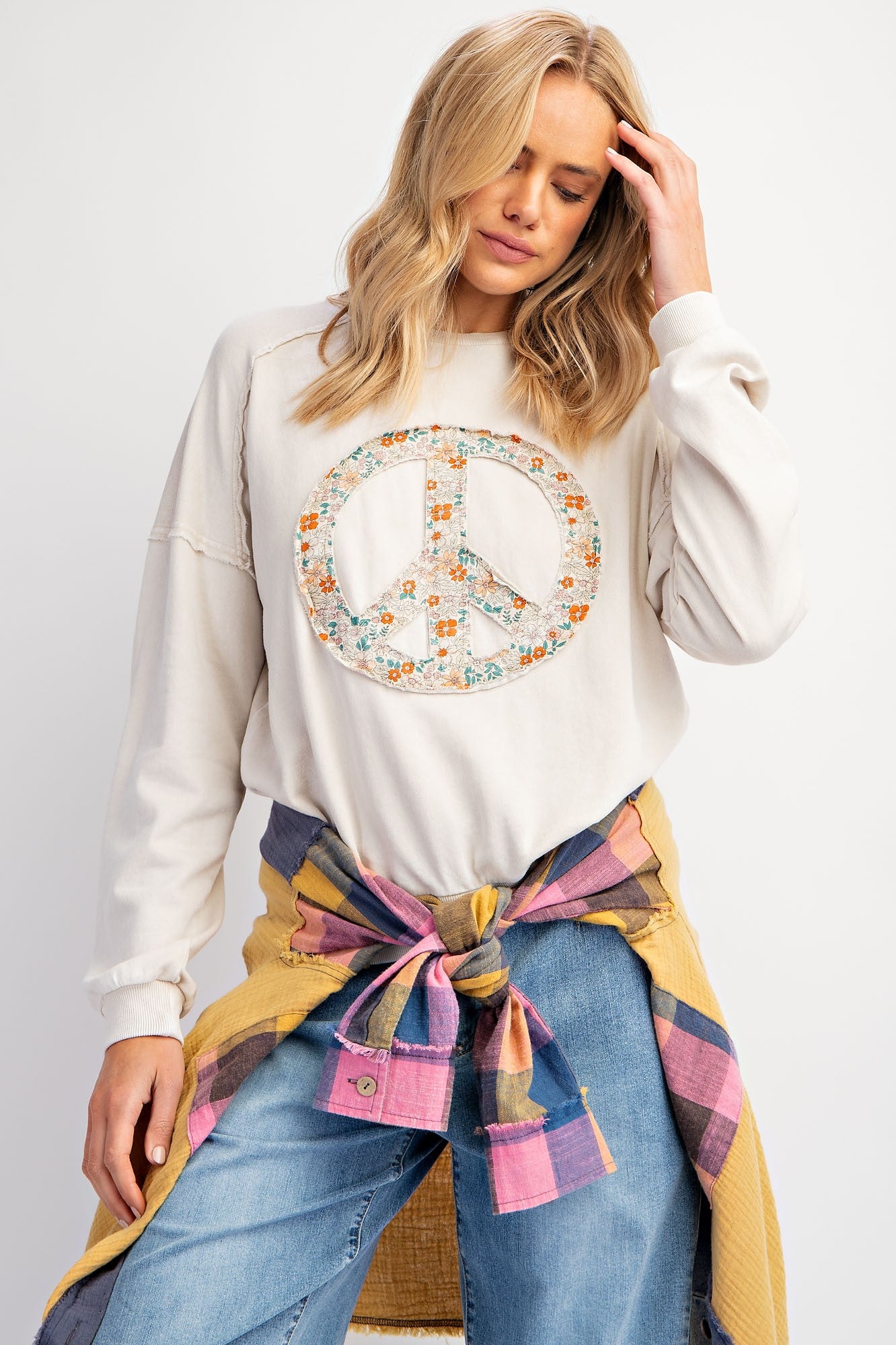 Peace Sign Washed Terry Pullover