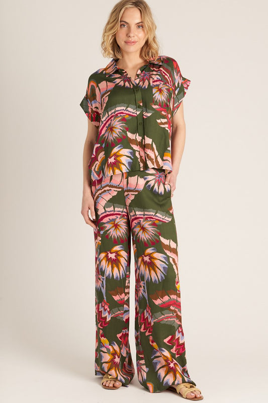 Printed Short Sleeve Button Down Set