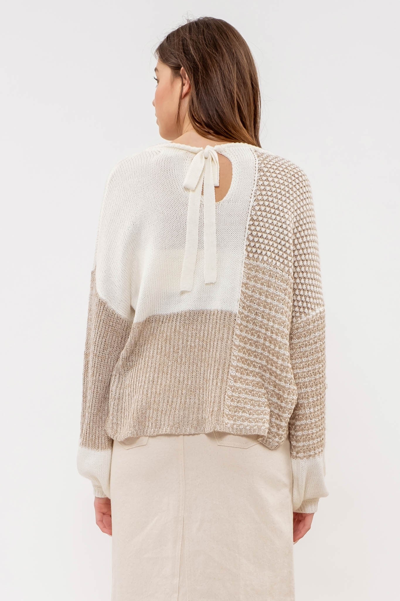 Color Block Back Tie Sweater